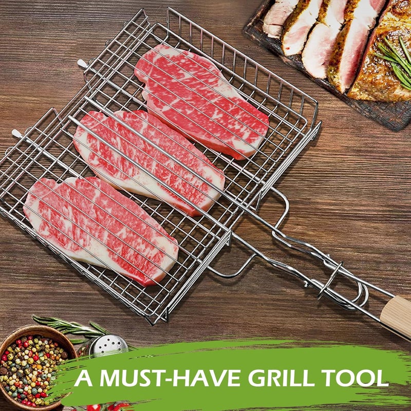2 DOUBLE TWO DOUBLE TWO - Stainless Steel Grill Basket, Grilling Baskets for Outdoor Grill, for Meat, Fish, Vegetable, BBQ Accessory, With Height Adjustable Cover & Detachable Handle, Easy to use, 1Pcs - Image 3